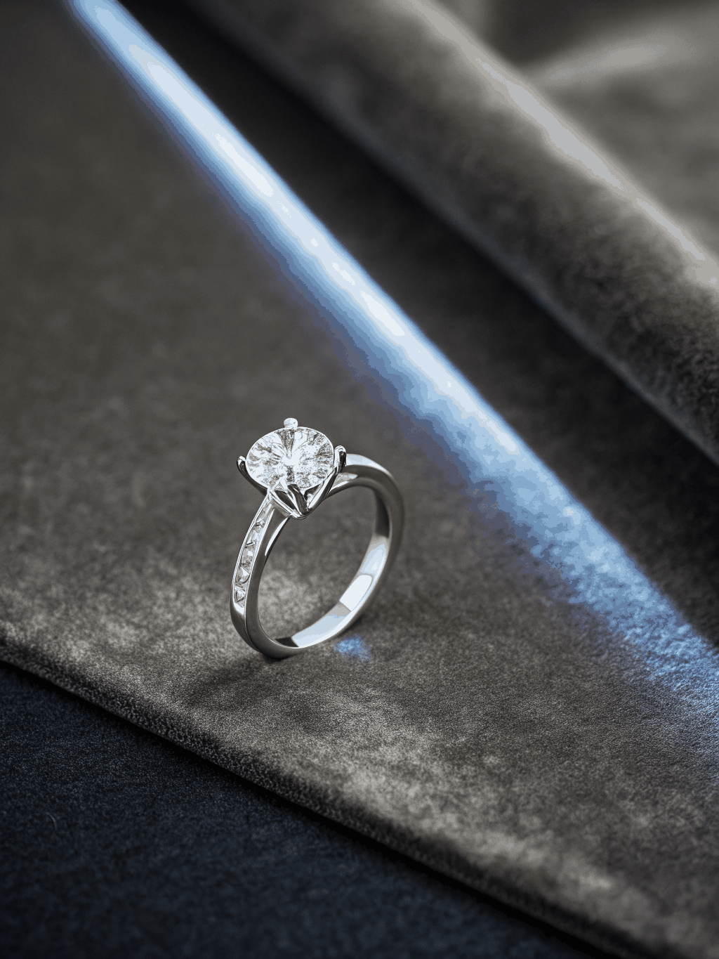 Digital CAD render of a complex geometric diamond ring